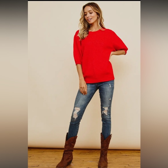 Boho Puff Sleeve Cropped Sweater - Picture 5 of 5